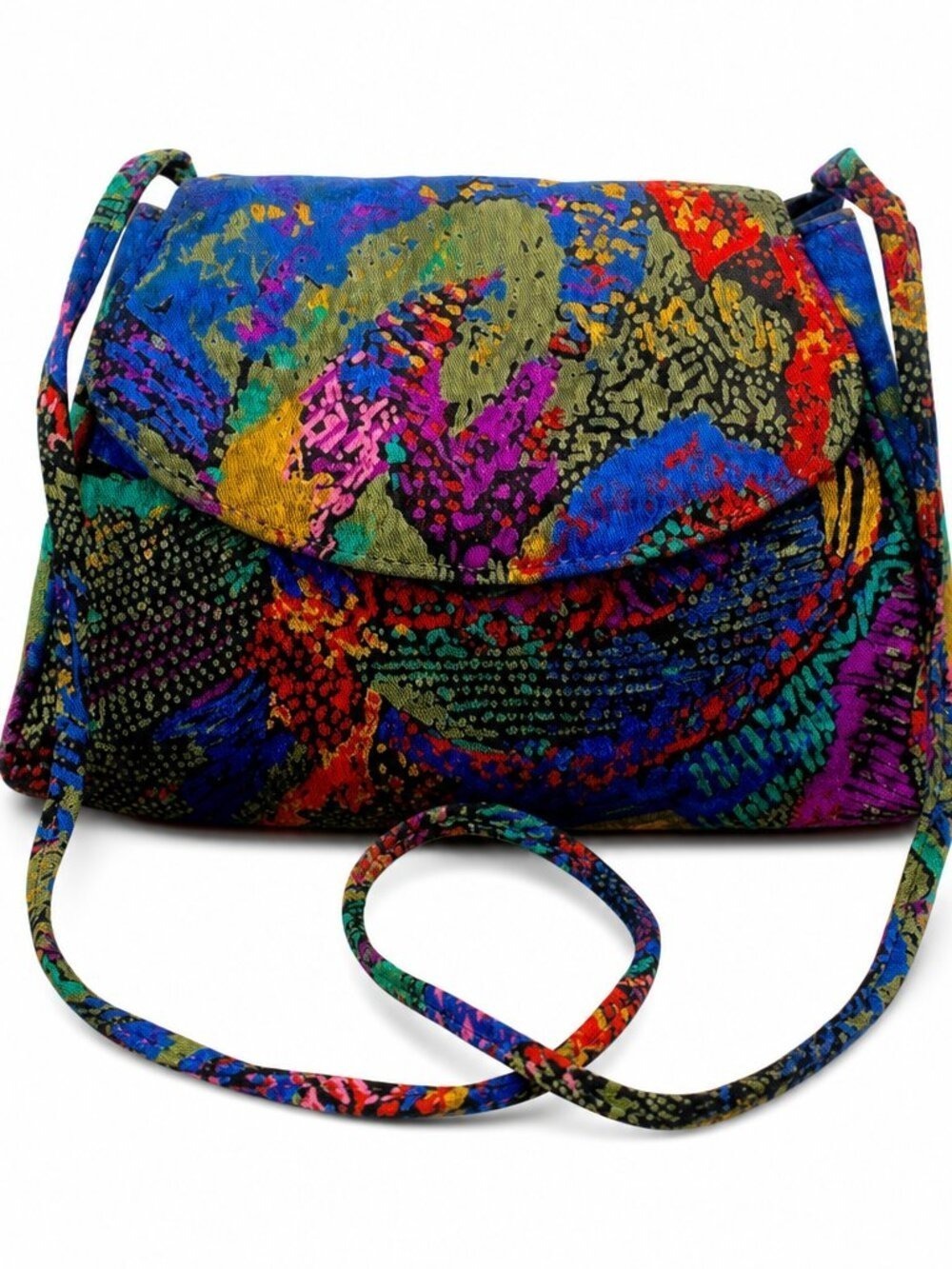 Vintage Multicolor Shoulder Bag – Boho Chic Fabric Purse with Inside Pocket